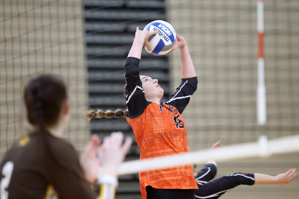 Abby Houpt against Rowan in the 2024 NJAC Women's Volleyball Tournament semifinals.